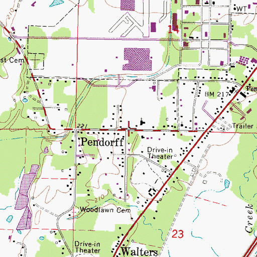 Topographic Map of Pendorff, MS