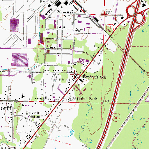Topographic Map of Pendorff School, MS
