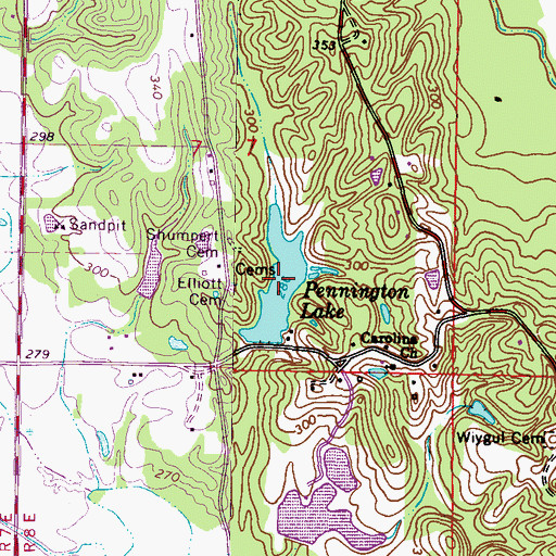 Topographic Map of Pennington Lake, MS