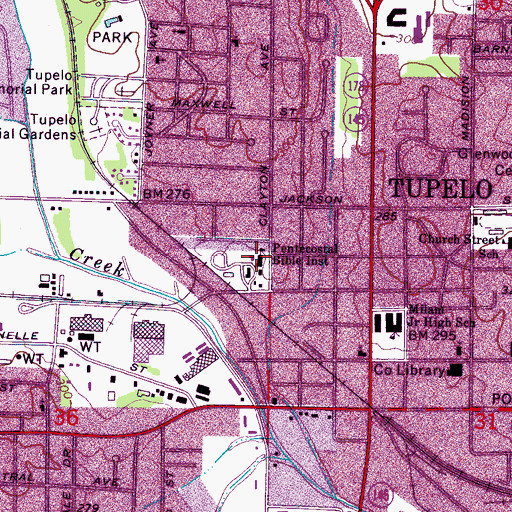 Topographic Map of Pentecostal Bible Institute, MS