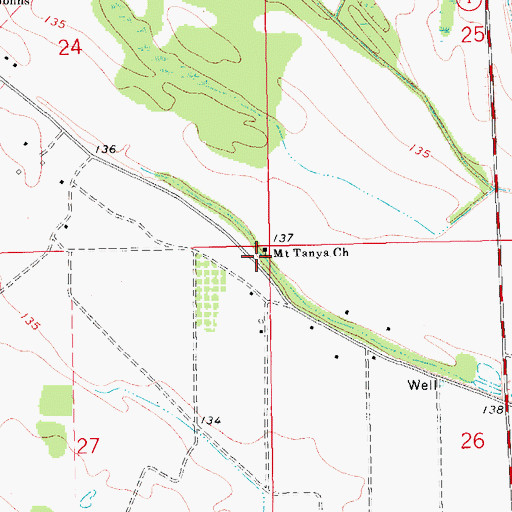 Topographic Map of Mount Tanya Church, MS