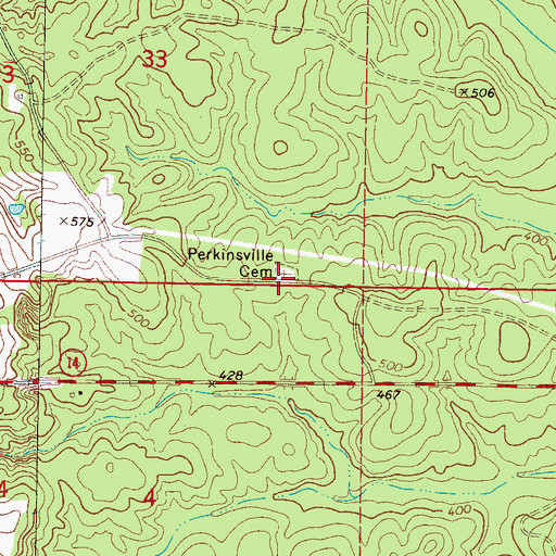 Topographic Map of Perkinsville Cemetery, MS