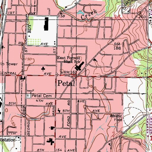 Topographic Map of Petal, MS