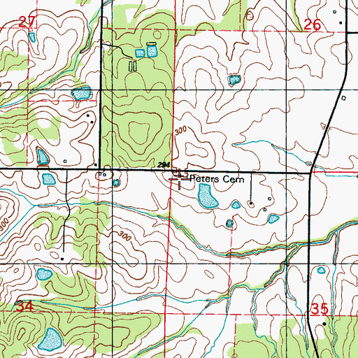 Topographic Map of Peters Cemetery, MS
