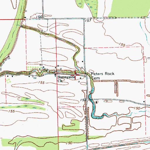 Topographic Map of Peters Rock Cemetery, MS