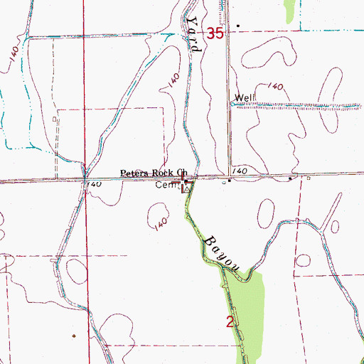 Topographic Map of Peters Rock Church, MS