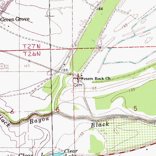 Topographic Map of Peters Rock Church, MS