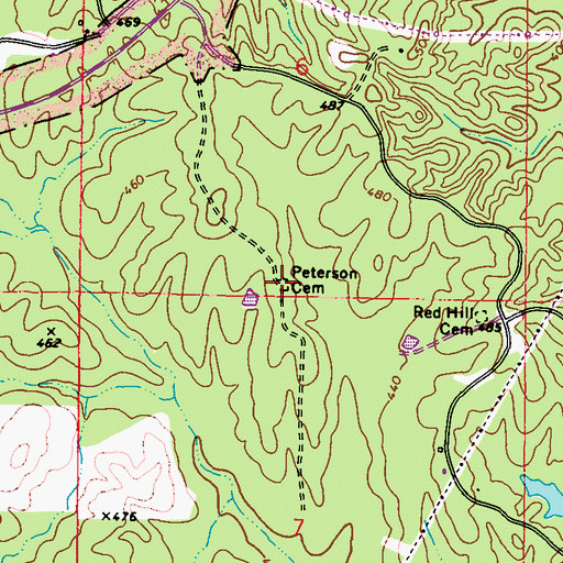 Topographic Map of Peterson Cemetery, MS