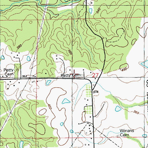 Topographic Map of Petty Cemetery, MS