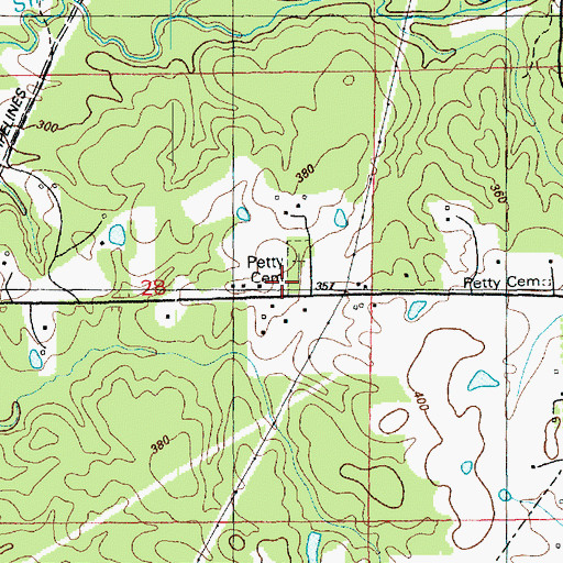 Topographic Map of Petty Cemetery, MS