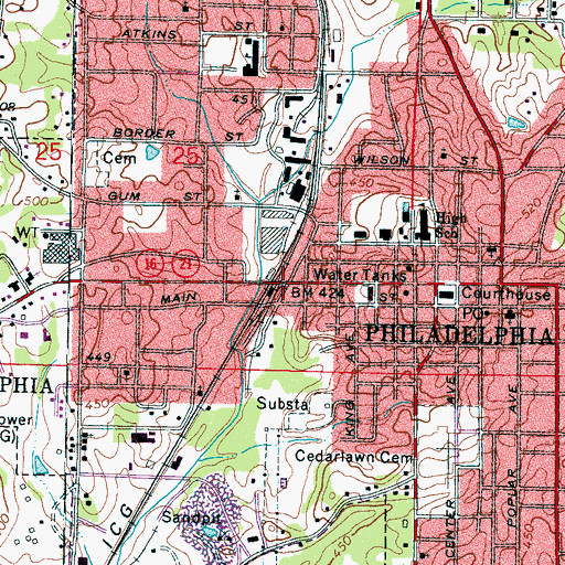Topographic Map of Philadelphia, MS