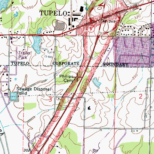 Topographic Map of Philips Cemetery, MS