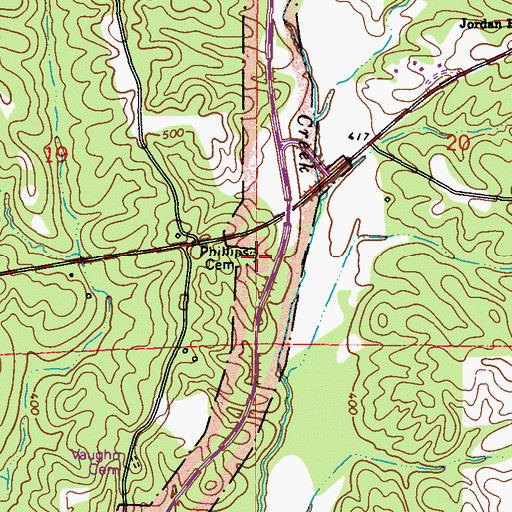 Topographic Map of Phillips Cemetery, MS