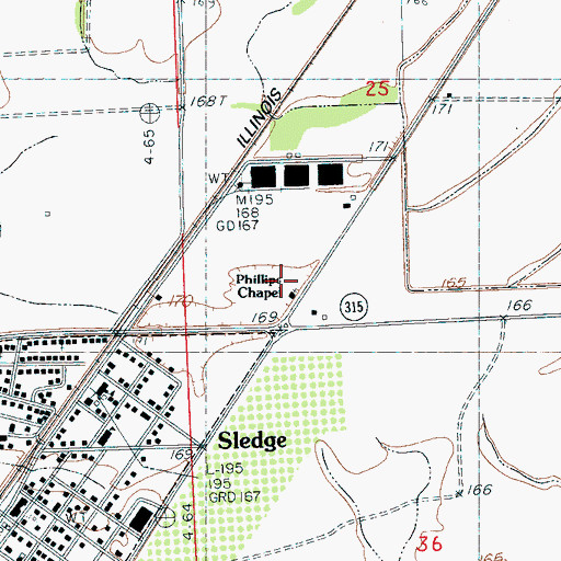 Topographic Map of Phillips Chapel, MS