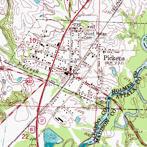 Topographic Map of Pickens, MS