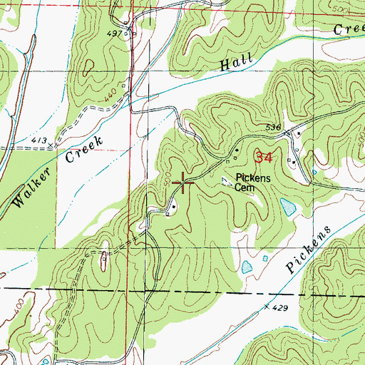 Topographic Map of Pickens Cemetery, MS