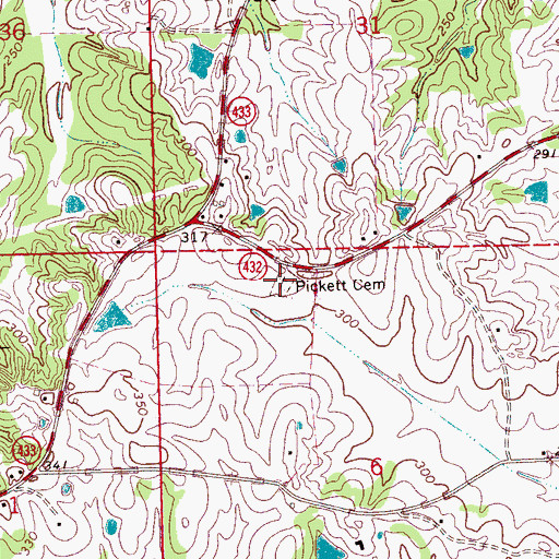 Topographic Map of Pickett Cemetery, MS