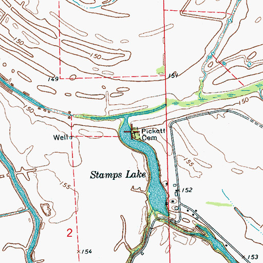 Topographic Map of Pickett Cemetery, MS