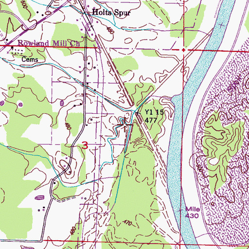 Topographic Map of Pigeon Roost Branch, MS