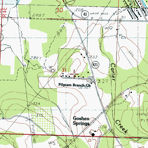 Topographic Map of Pilgrim Branch School, MS
