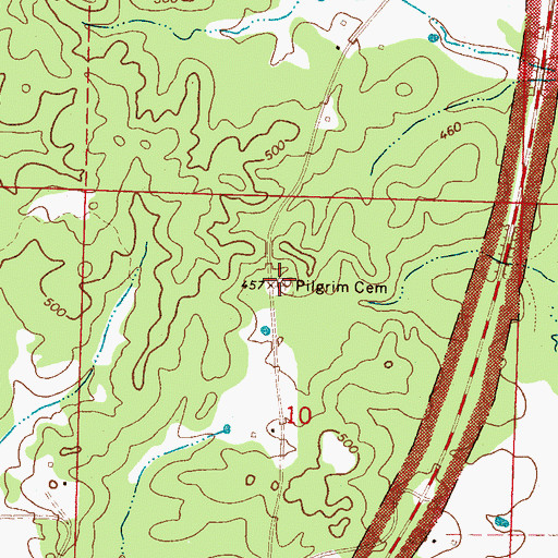 Topographic Map of Pilgrim Cemetery, MS