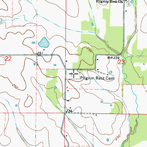 Topographic Map of Pilgrim Rest Cemetery, MS
