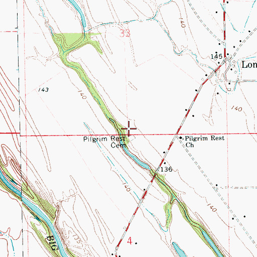 Topographic Map of Pilgrim Rest Cemetery, MS