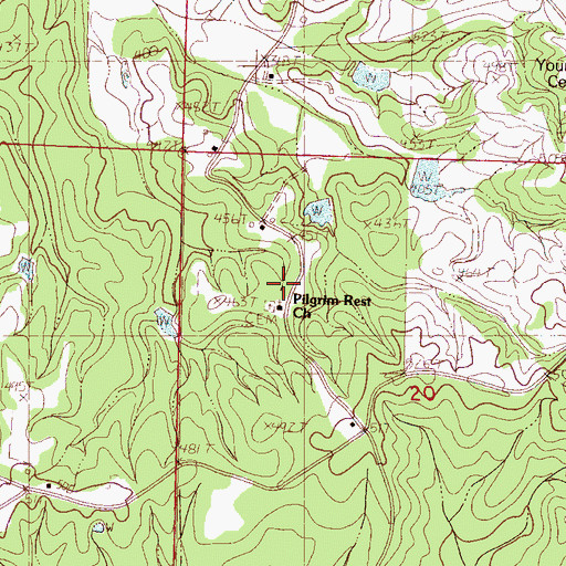 Topographic Map of Pilgrim Rest Cemetery, MS