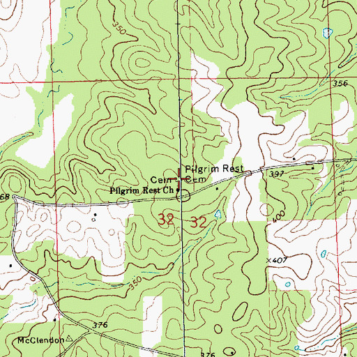 Topographic Map of Pilgrim Rest Cemetery, MS