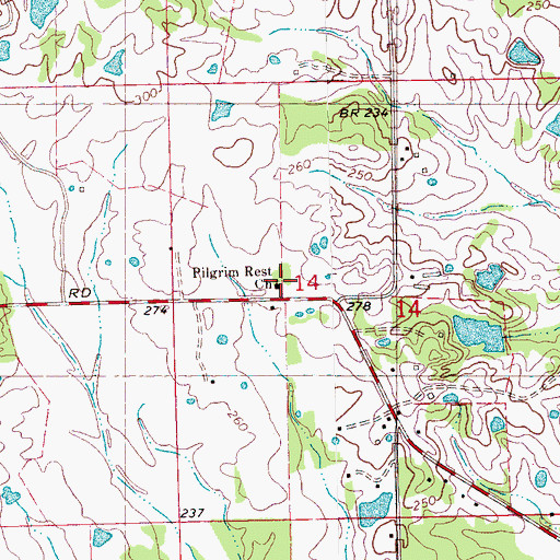 Topographic Map of Pilgrim Rest Church, MS