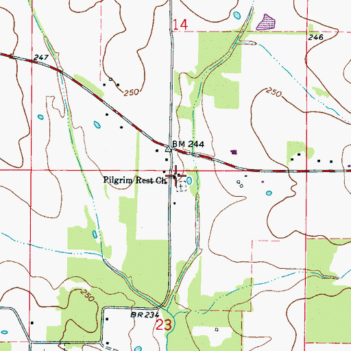 Topographic Map of Pilgrim Rest Church, MS