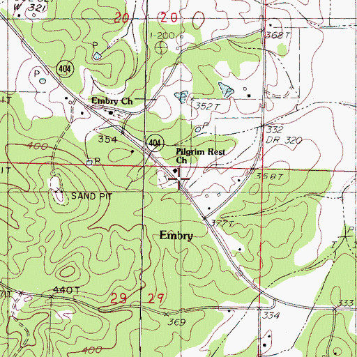 Topographic Map of Pilgrim Rest Church, MS