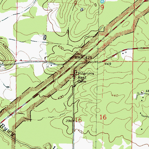 Topographic Map of Pilgrims Rest Cemetery, MS