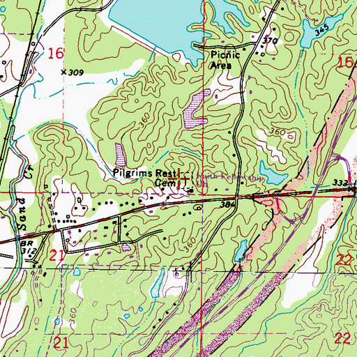 Topographic Map of Pilgrims Rest Cemetery, MS