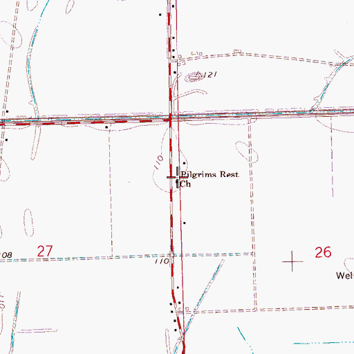 Topographic Map of Pilgrims Rest Church, MS