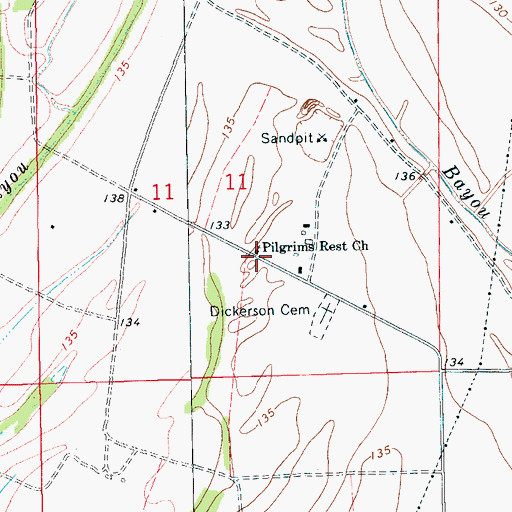Topographic Map of Pilgrims Rest Church, MS
