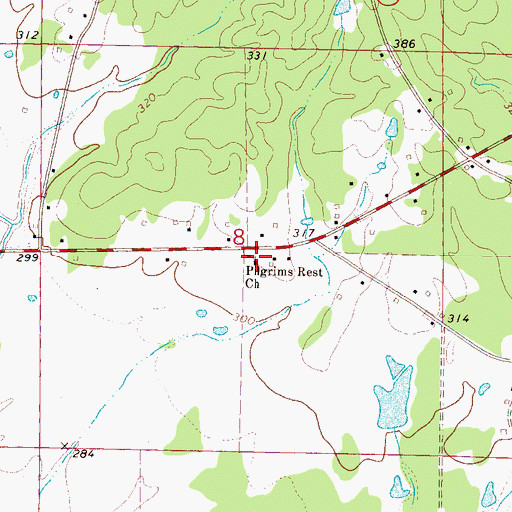 Topographic Map of Pilgrims Rest Church, MS