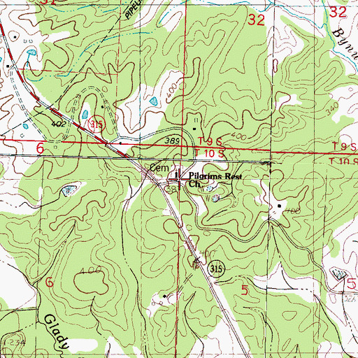 Topographic Map of Pilgrims Rest Church, MS
