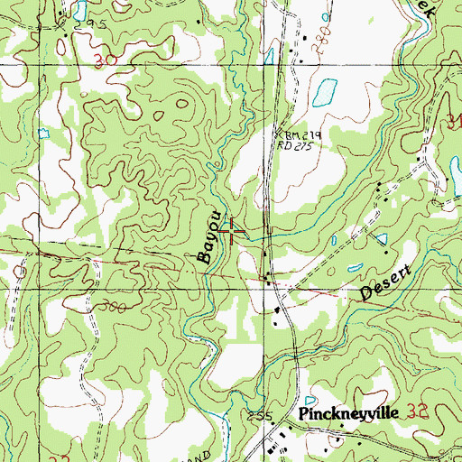 Topographic Map of Pinckneyville Creek, MS