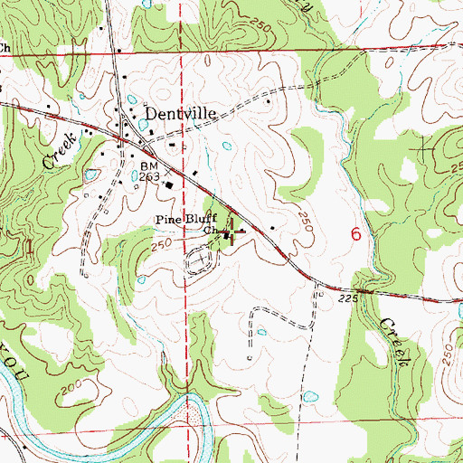 Topographic Map of Pine Bluff Baptist Church, MS