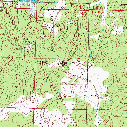 Topographic Map of Pine Flat Cemetery, MS