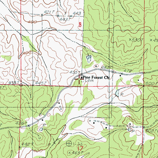 Topographic Map of Pine Forest Cemetery, MS