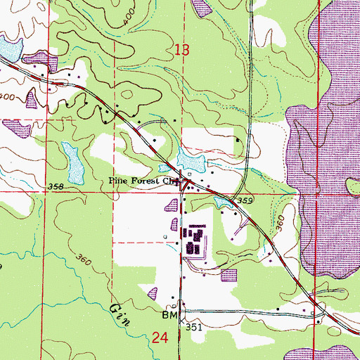 Topographic Map of Pine Forest Baptist Church, MS