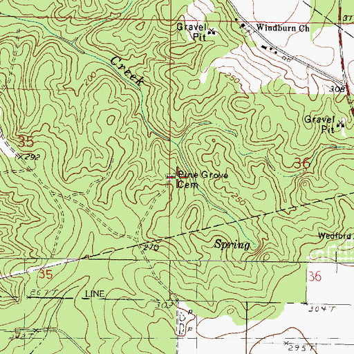 Topographic Map of Pine Grove Cemetery, MS
