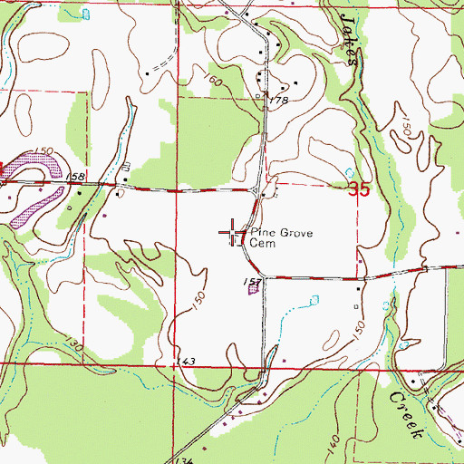 Topographic Map of Pine Grove Cemetery, MS