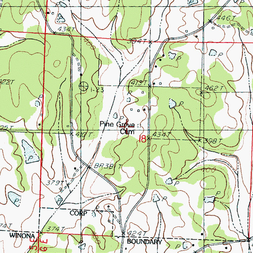 Topographic Map of Pine Grove Cemetery, MS