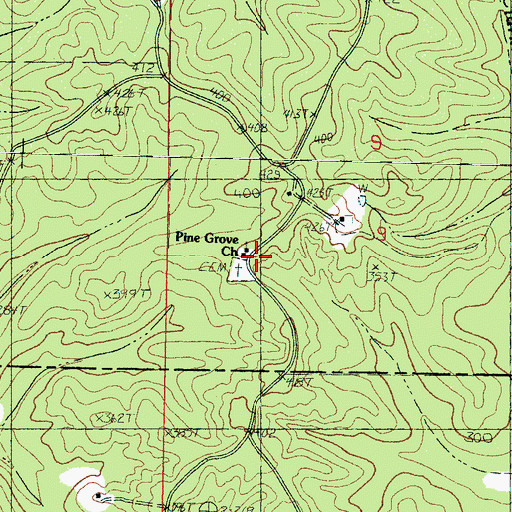 Topographic Map of Pine Grove Cemetery, MS