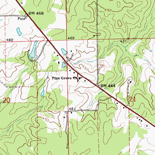 Topographic Map of Pine Grove Church, MS