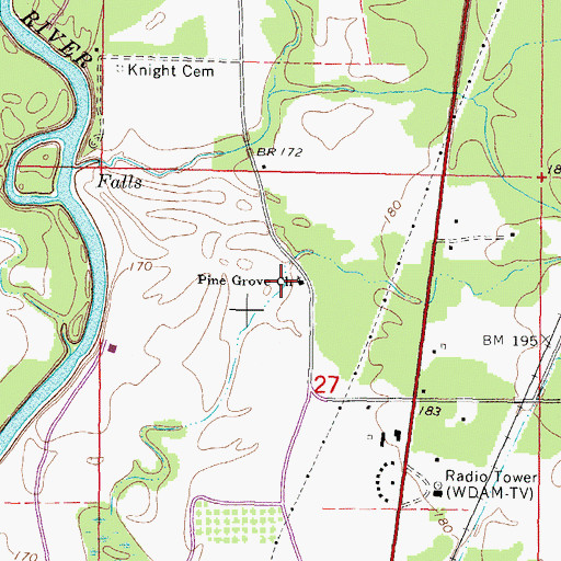 Topographic Map of Pine Grove Baptist Church, MS