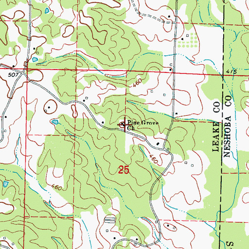 Topographic Map of Pine Grove Church, MS